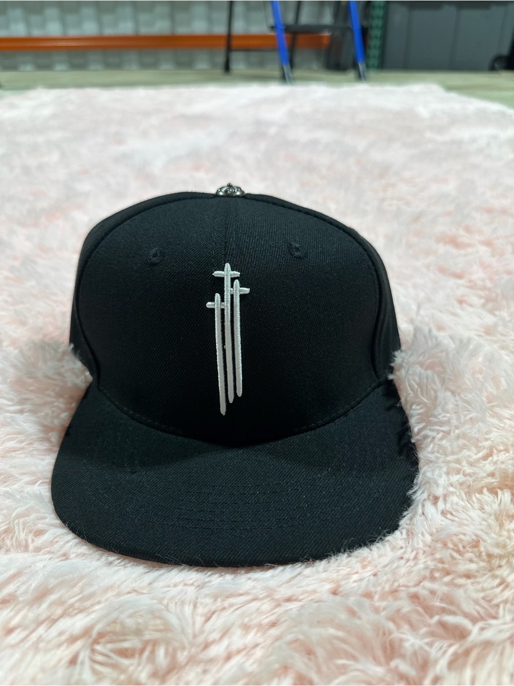 Chrome Hearts Black Snapback Hat with Silver Cross Motif